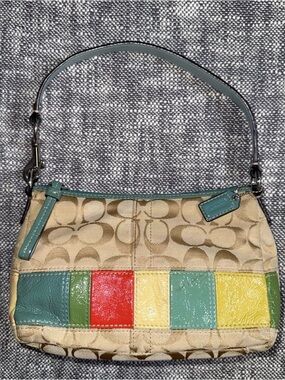 Coach Vintage Pastel Spring Patchwork Baguette Purse Y2K shoulder leather Canvas